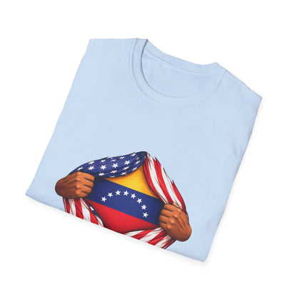 Venezuela Flag Reveal T-Shirt | American Flag Ripped Heart Chest