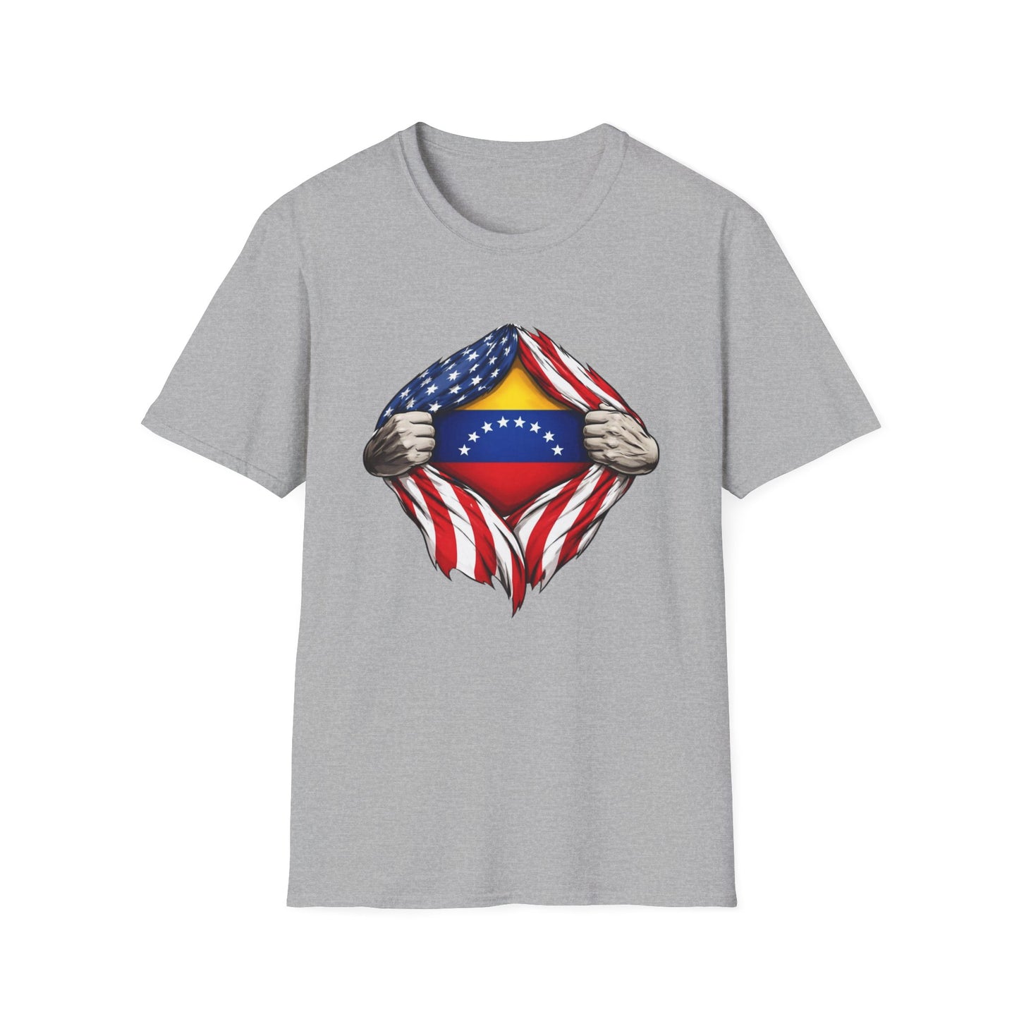 Venezuelan Flag Reveal T-Shirt | USA Flag Ripped Chest Design