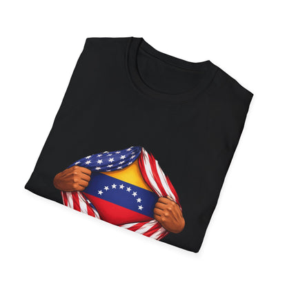 Venezuela Flag Reveal T-Shirt | American Flag Ripped Heart Chest