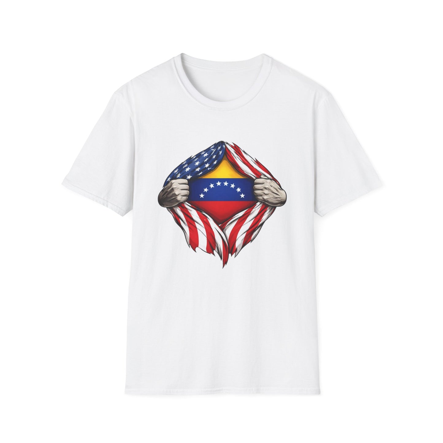 Venezuelan Flag Reveal T-Shirt | USA Flag Ripped Chest Design