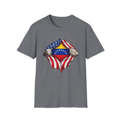 Venezuelan Flag Reveal T-Shirt | USA Flag Ripped Chest Design
