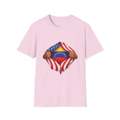 Venezuela Flag Reveal T-Shirt | American Flag Ripped Heart Chest