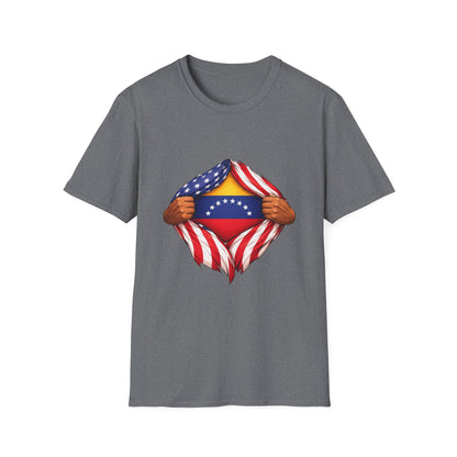 Venezuela Flag Reveal T-Shirt | American Flag Ripped Heart Chest