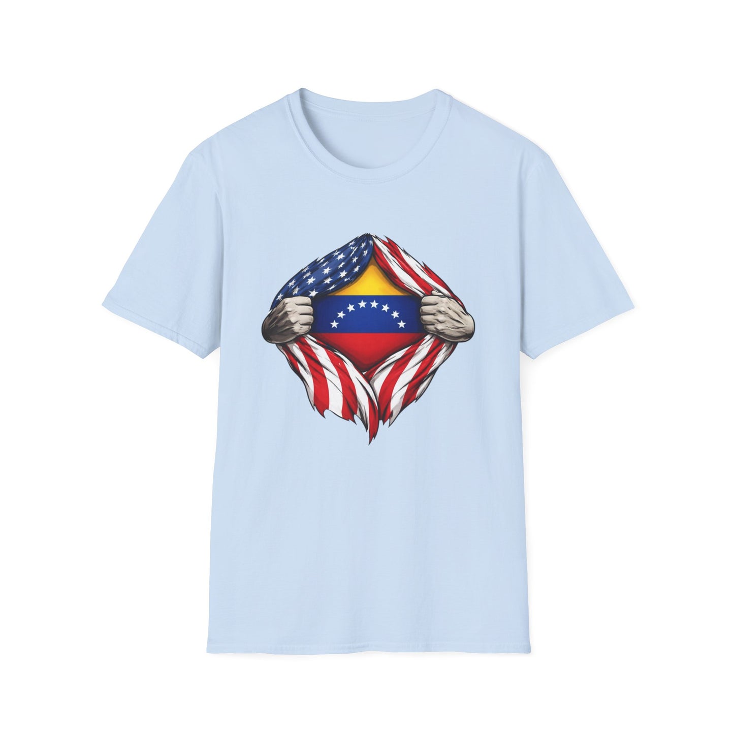 Venezuelan Flag Reveal T-Shirt | USA Flag Ripped Chest Design
