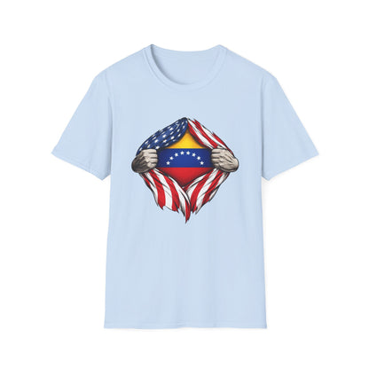 Venezuelan Flag Reveal T-Shirt | USA Flag Ripped Chest Design