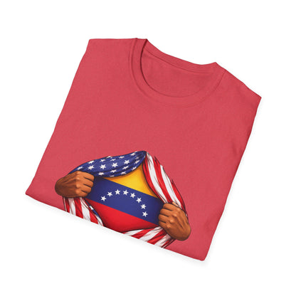 Venezuela Flag Reveal T-Shirt | American Flag Ripped Heart Chest