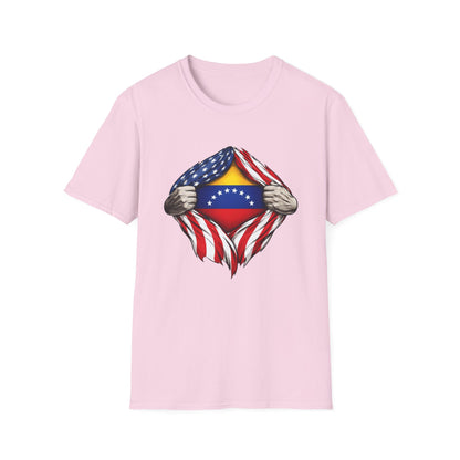 Venezuelan Flag Reveal T-Shirt | USA Flag Ripped Chest Design