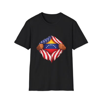 Venezuela Flag Reveal T-Shirt | American Flag Ripped Heart Chest