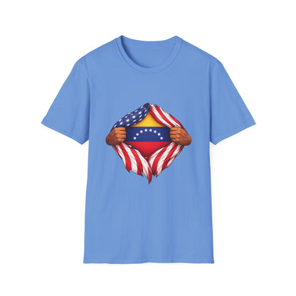 Venezuela Flag Reveal T-Shirt | American Flag Ripped Heart Chest