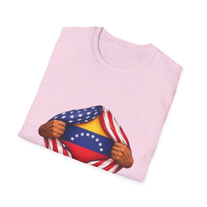 Venezuela Flag Reveal T-Shirt | American Flag Ripped Heart Chest