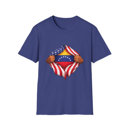 Venezuela Flag Reveal T-Shirt | American Flag Ripped Heart Chest