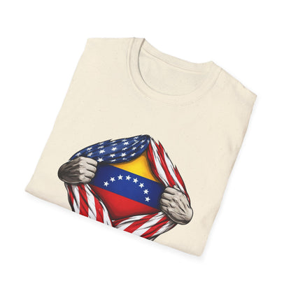 Venezuelan Flag Reveal T-Shirt | USA Flag Ripped Chest Design
