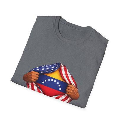 Venezuela Flag Reveal T-Shirt | American Flag Ripped Heart Chest