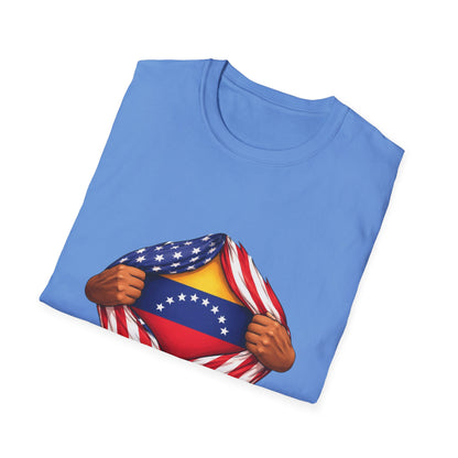 Venezuela Flag Reveal T-Shirt | American Flag Ripped Heart Chest