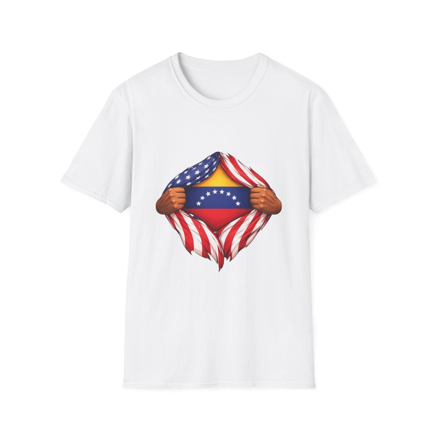 Venezuela Flag Reveal T-Shirt | American Flag Ripped Heart Chest