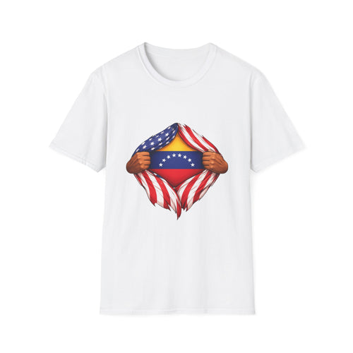 Venezuela Flag Reveal T-Shirt | American Flag Ripped Heart Chest