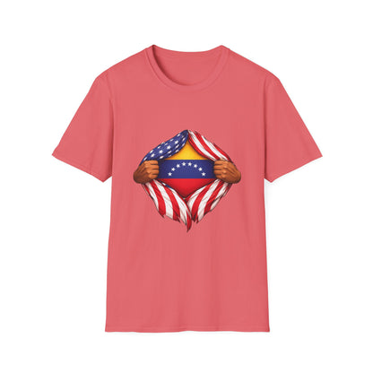 Venezuela Flag Reveal T-Shirt | American Flag Ripped Heart Chest