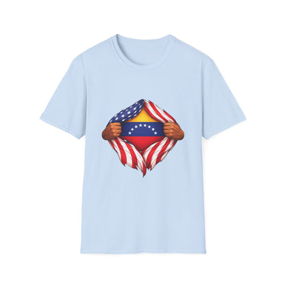 Venezuela Flag Reveal T-Shirt | American Flag Ripped Heart Chest