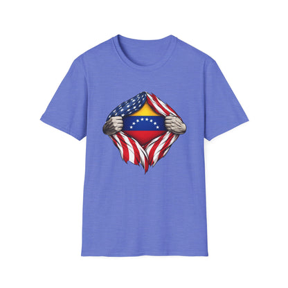 Venezuelan Flag Reveal T-Shirt | USA Flag Ripped Chest Design