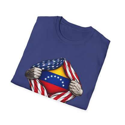 Venezuelan Flag Reveal T-Shirt | USA Flag Ripped Chest Design