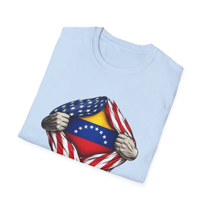 Venezuelan Flag Reveal T-Shirt | USA Flag Ripped Chest Design
