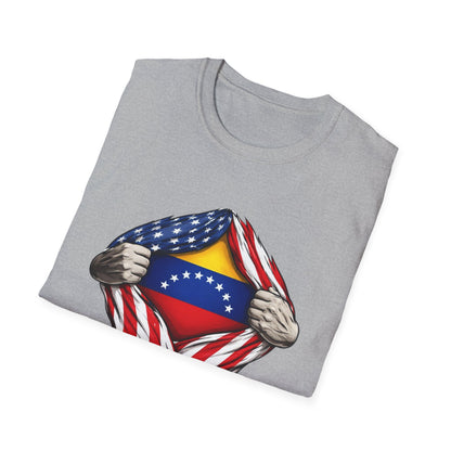 Venezuelan Flag Reveal T-Shirt | USA Flag Ripped Chest Design