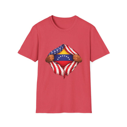 Venezuela Flag Reveal T-Shirt | American Flag Ripped Heart Chest