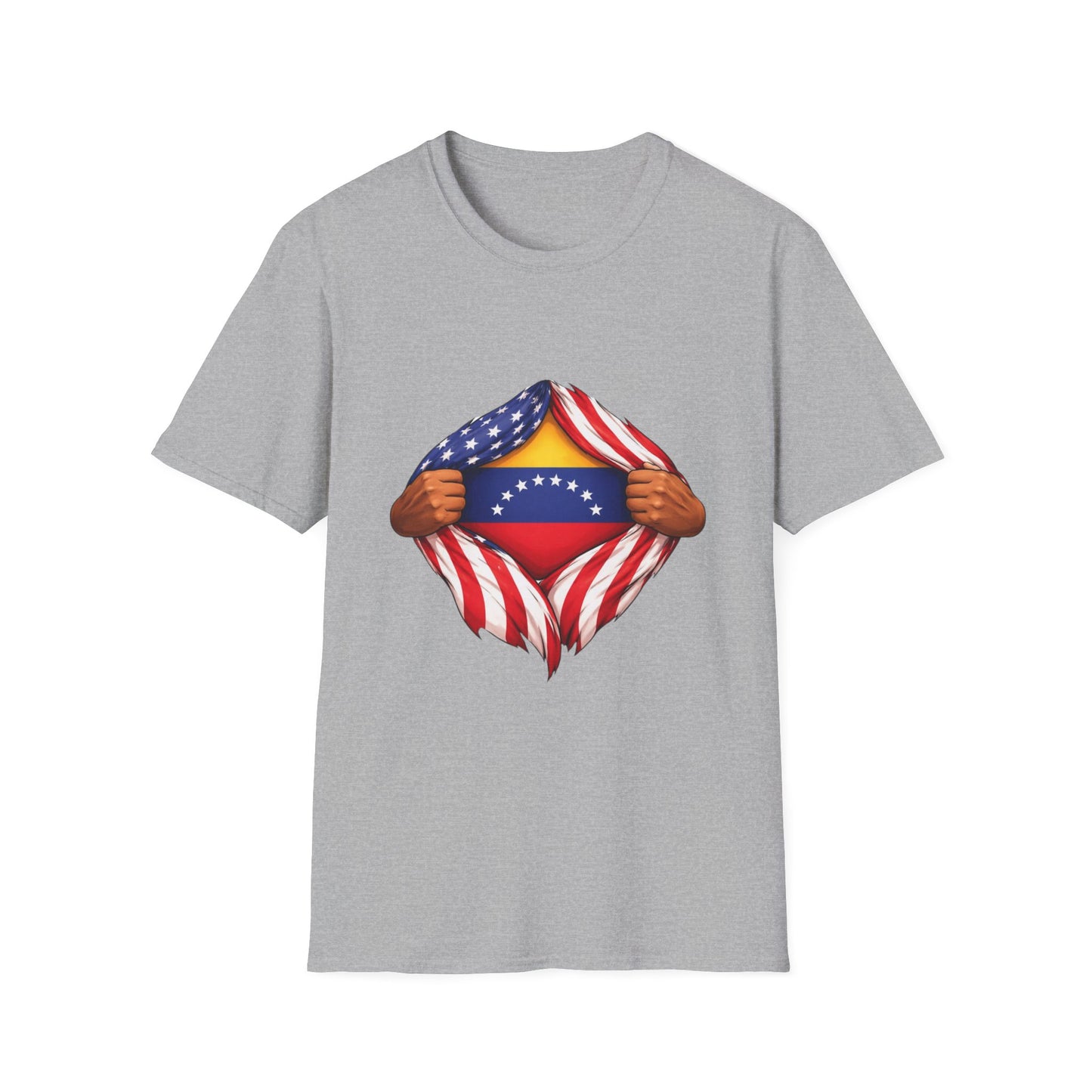 Venezuela Flag Reveal T-Shirt | American Flag Ripped Heart Chest