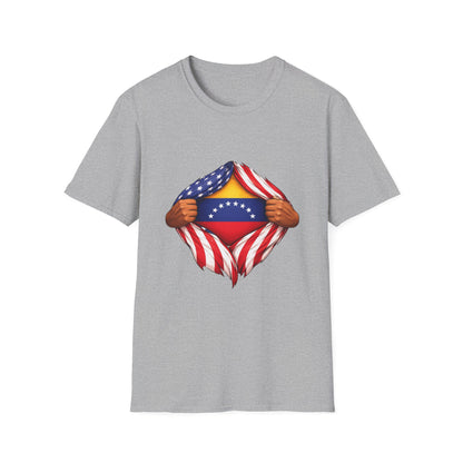 Venezuela Flag Reveal T-Shirt | American Flag Ripped Heart Chest