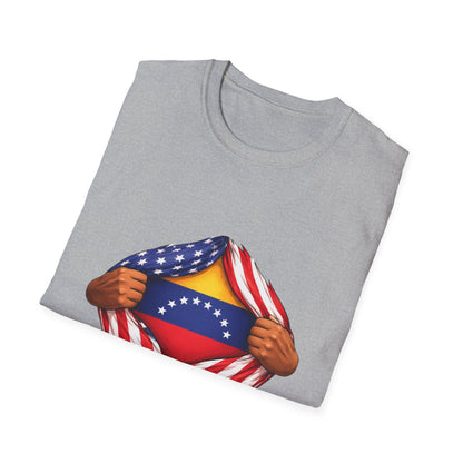 Venezuela Flag Reveal T-Shirt | American Flag Ripped Heart Chest