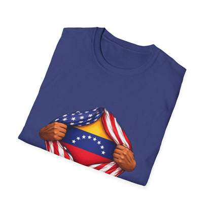 Venezuela Flag Reveal T-Shirt | American Flag Ripped Heart Chest
