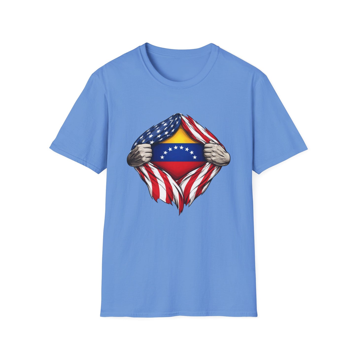 Venezuelan Flag Reveal T-Shirt | USA Flag Ripped Chest Design