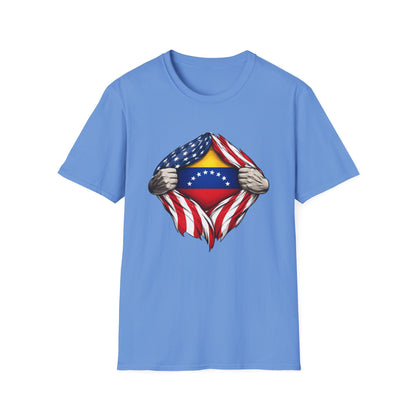 Venezuelan Flag Reveal T-Shirt | USA Flag Ripped Chest Design