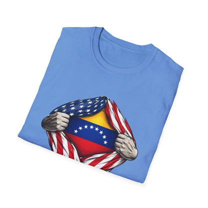 Venezuelan Flag Reveal T-Shirt | USA Flag Ripped Chest Design