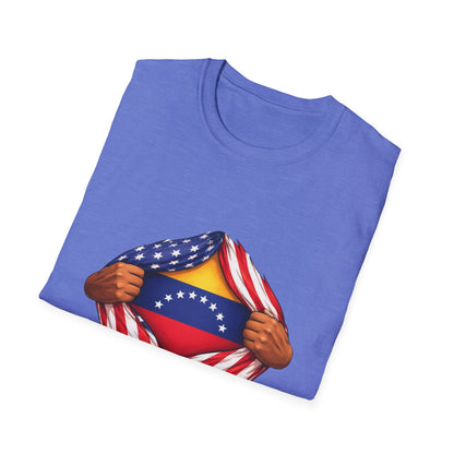 Venezuela Flag Reveal T-Shirt | American Flag Ripped Heart Chest