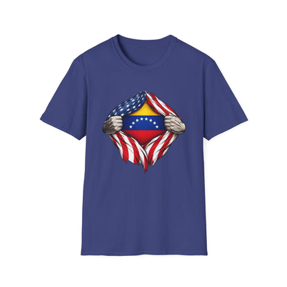 Venezuelan Flag Reveal T-Shirt | USA Flag Ripped Chest Design