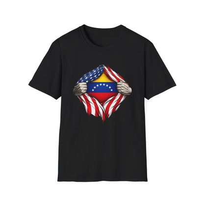 Venezuelan Flag Reveal T-Shirt | USA Flag Ripped Chest Design