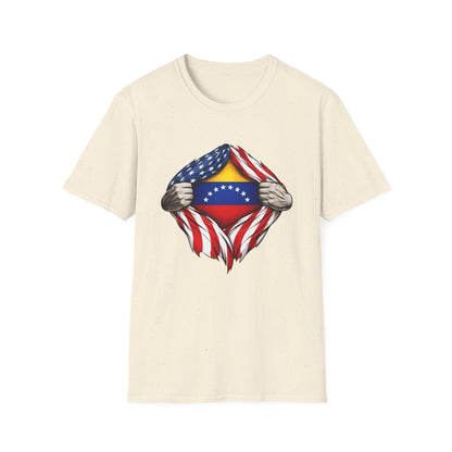 Venezuelan Flag Reveal T-Shirt | USA Flag Ripped Chest Design